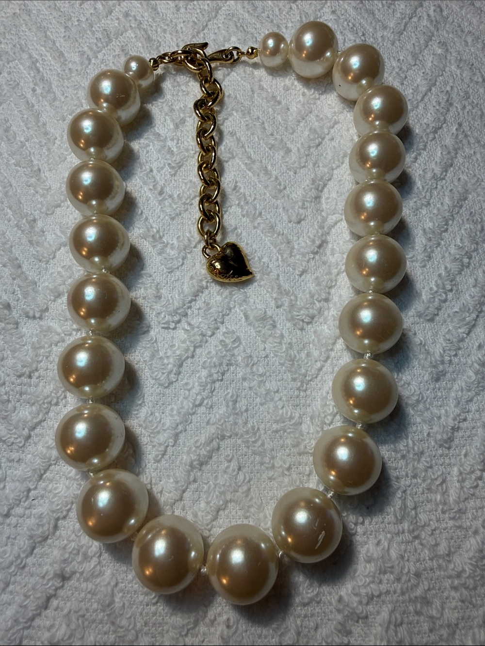 Carolee Cream Faux Pearl Necklace with Gold Heart Charm
